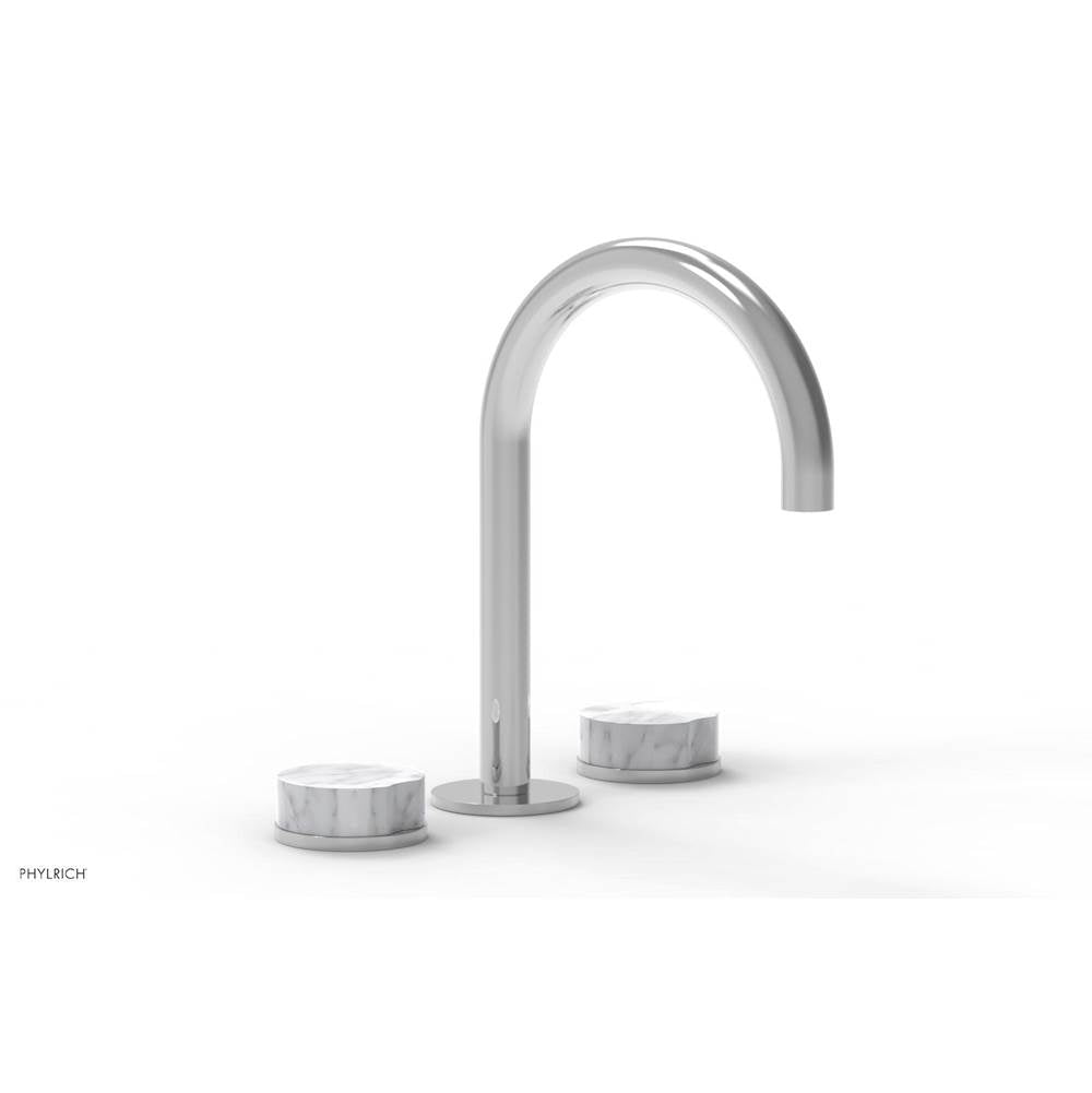 Phylrich - CIRC - Widespread Faucet - High Spout, White Marble Handles, Push-to-Close Drain - Polished Chrome