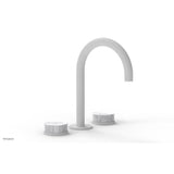 Phylrich - CIRC - Widespread Faucet - High Spout, White Marble Handles, Push-to-Close Drain - Satin White