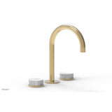 Phylrich - CIRC - Widespread Faucet - High Spout, White Marble Handles, Push-to-Close Drain - Satin Brass