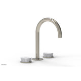 Phylrich - CIRC - Widespread Faucet - High Spout, White Marble Handles, Push-to-Close Drain - Polished Nickel