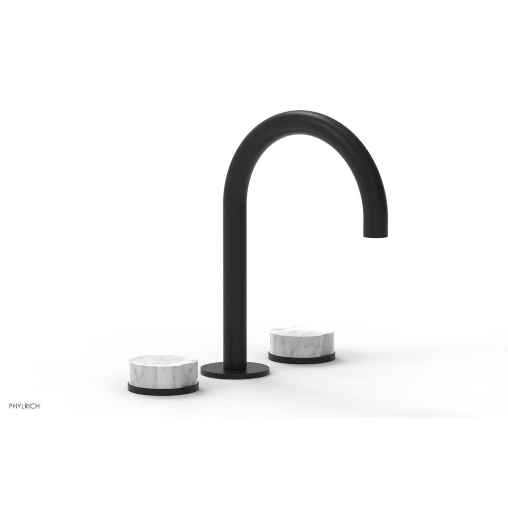 Phylrich - CIRC - Widespread Faucet - High Spout, White Marble Handles, Push-to-Close Drain - Matte Black