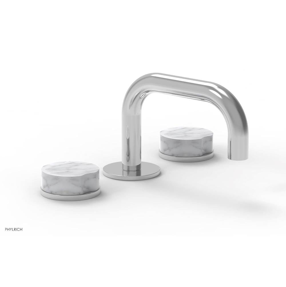 Phylrich - CIRC - Widespread Faucet - Low Spout, White Marble Handles, Push-to-Close Drain - Polished Chrome
