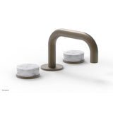 Phylrich - CIRC - Widespread Faucet - Low Spout, White Marble Handles, Push-to-Close Drain - Architectural Bronze