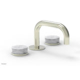 Phylrich - CIRC - Widespread Faucet - Low Spout, White Marble Handles, Push-to-Close Drain - Satin Nickel