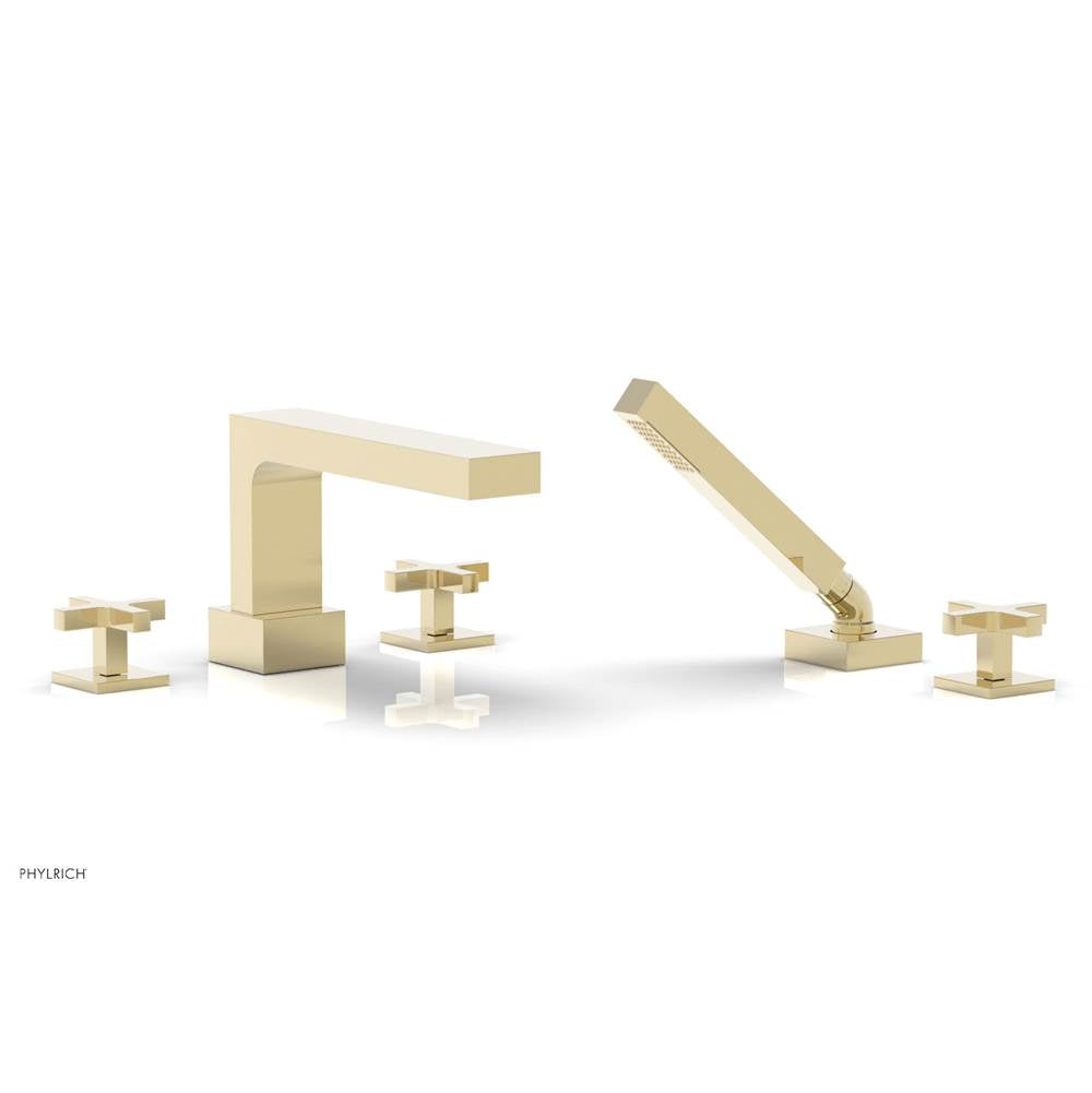 Phylrich - CROI - Deck Tub Set with Hand Shower - Cross Handles - Polished Brass Uncoated