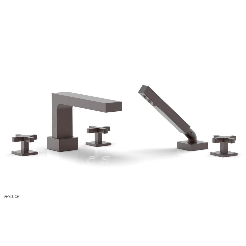 Phylrich - CROI - Deck Tub Set with Hand Shower - Cross Handles - Weathered Copper