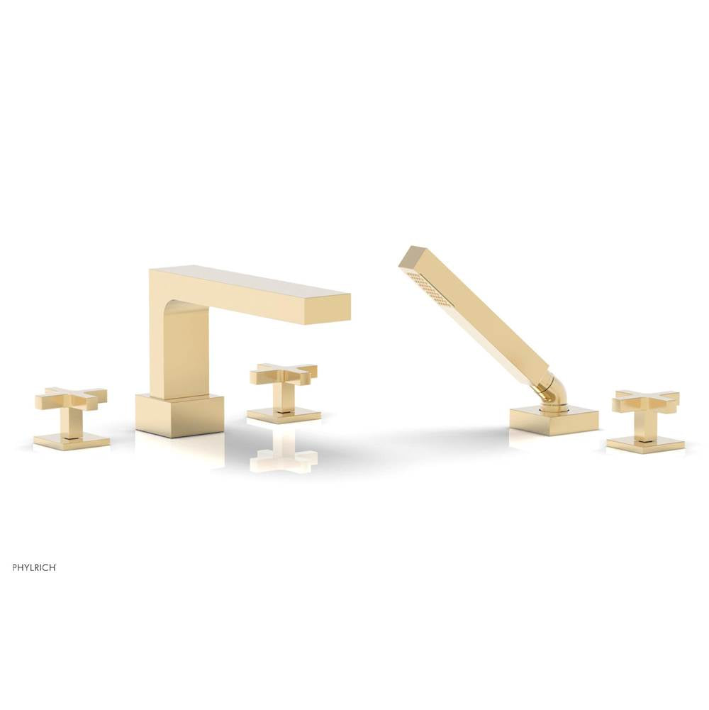 Phylrich - CROI - Deck Tub Set with Hand Shower - Cross Handles - Satin Brass