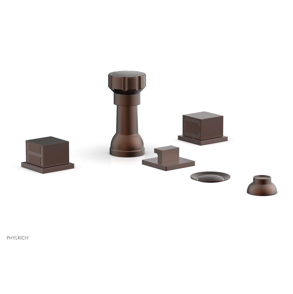 Phylrich - 4 Hole Bidet Set, Cube Hdl, Stria Series - Weathered Copper