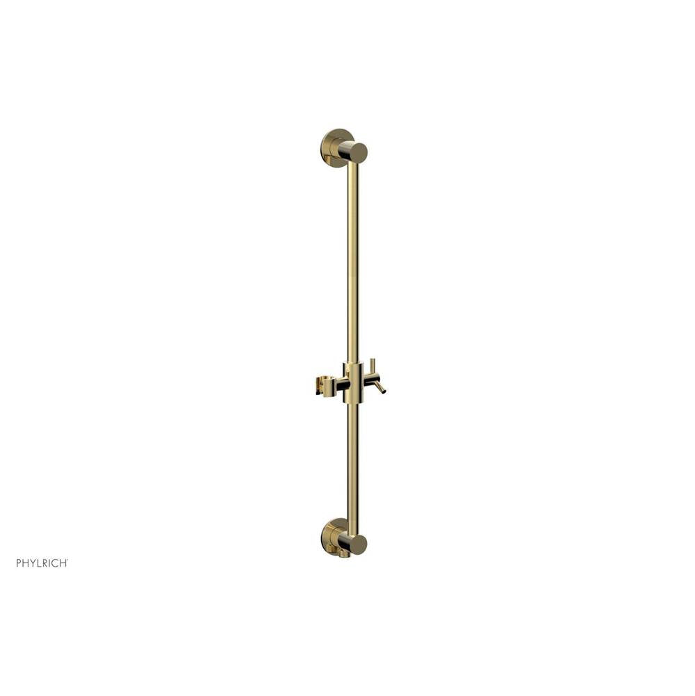 Phylrich - Polished Brass Uncoated (Living Finish) Modern 24'' Handshower Slide Bar With Holder And Integrated Outlet - Polished Brass Uncoated