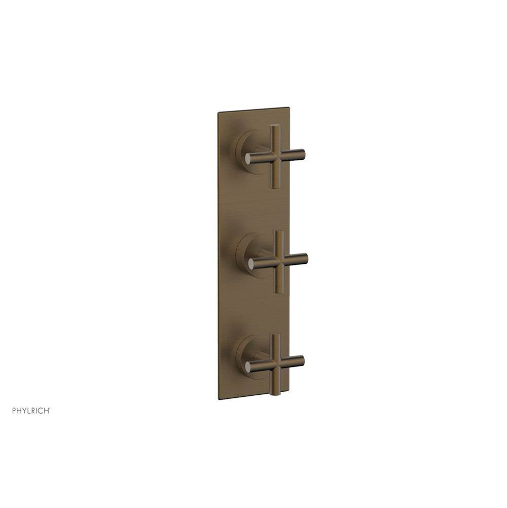 Phylrich - TRANSITION -  1/2'' Thermostatic Valve with Two Volume Control, Cross Handles 4-029 - Old English Brass