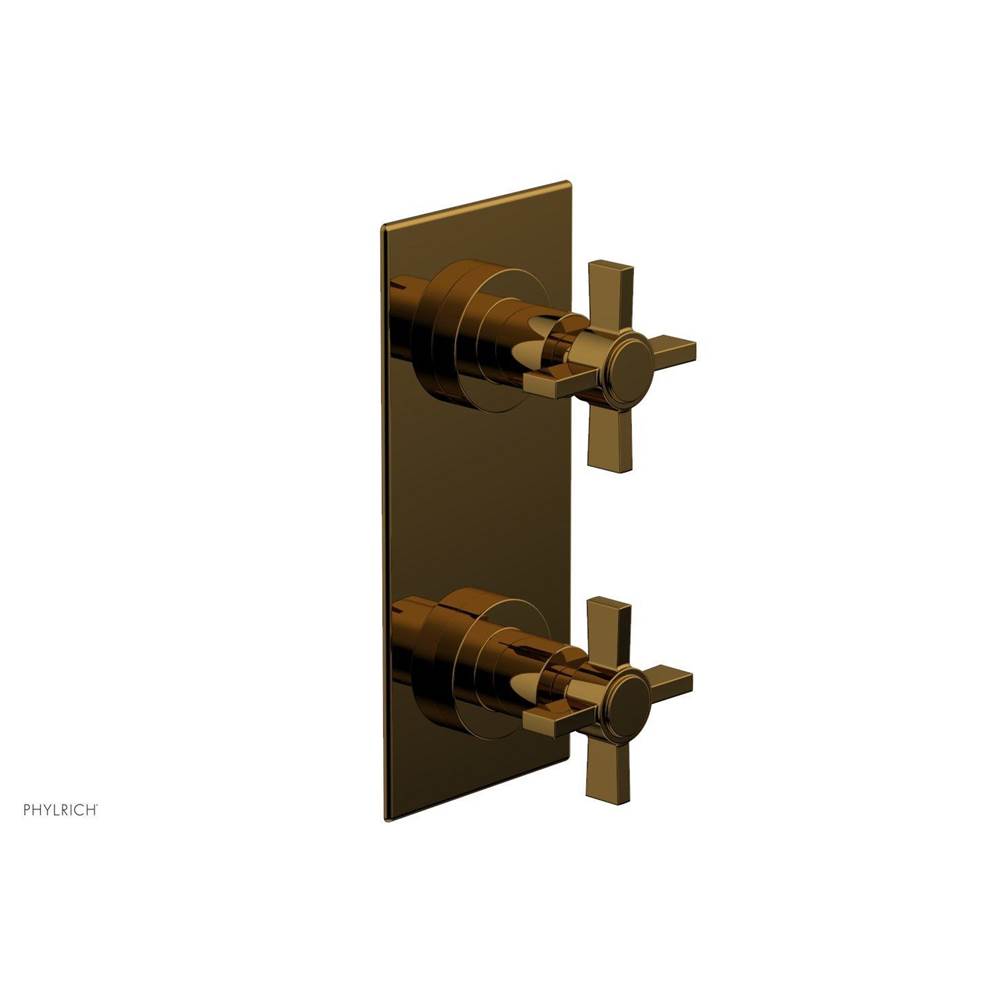 Phylrich - BASIC 1/2'' Thermostatic Valve with Volume Control or Diverter Blade Cross Handles 4-356 - French Brass