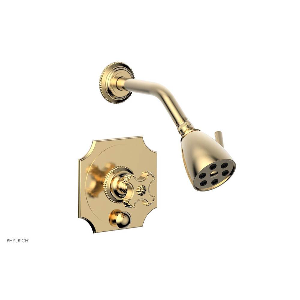 Phylrich - MARVELLE Pressure Balance Shower and Diverter Set (Less Spout), Cross Handle 4-477 - Satin Brass