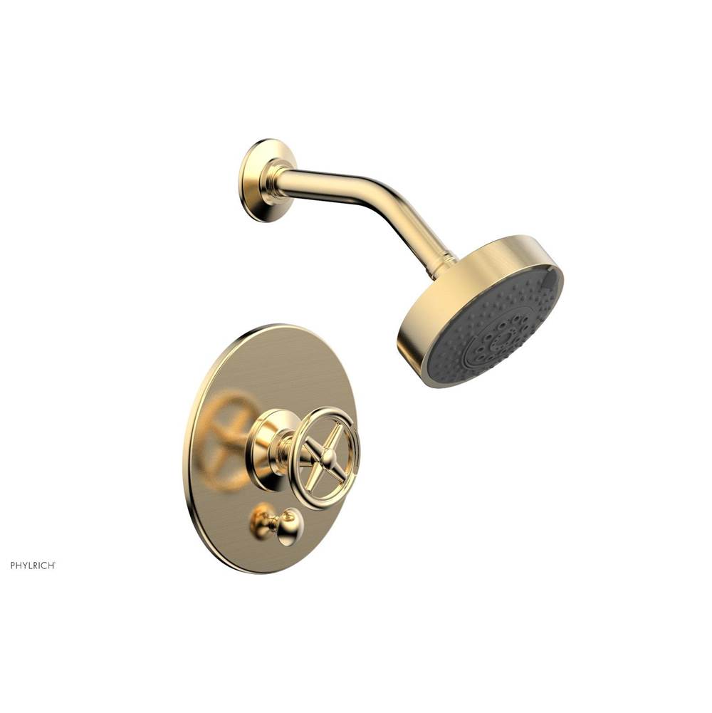 Phylrich - Pb  Works  Shwr And Div Set, Cross Handle - Satin Brass