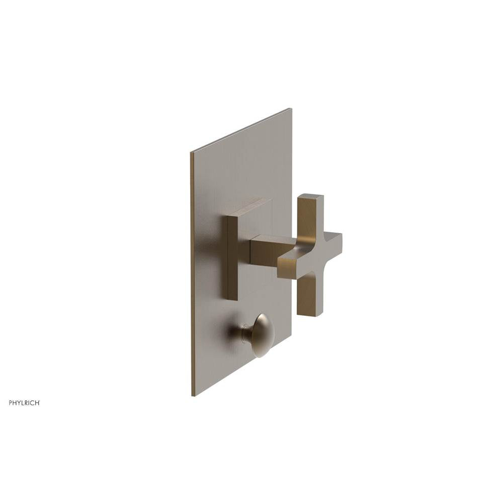 Phylrich - CROI - Pressure Balance Shower Plate with Diverter and Cross Handle Trim Set - Old English Brass
