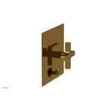 Phylrich - CROI - Pressure Balance Shower Plate with Diverter and Cross Handle Trim Set - French Brass