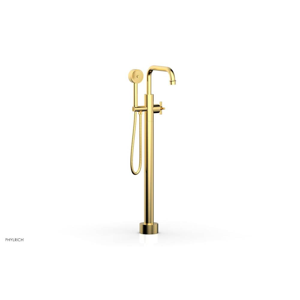 Phylrich - Floor Mount Tub Filler Cross Hdl, Flat Spout - Satin Gold