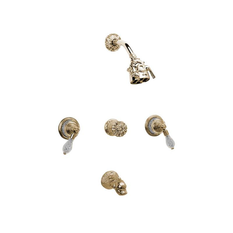 Phylrich - 3 Handle Tub/Shower, - Old English Brass