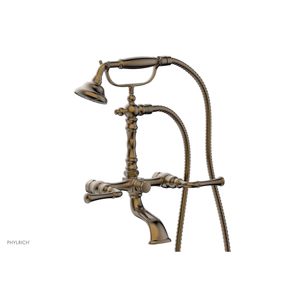 Phylrich - 3 Ring Straight Handle On Exposed Tub &   Shower Set. - Antique Brass