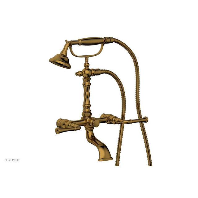 Phylrich - 3 Ring Straight Handle On Exposed Tub &   Shower Set. - French Brass