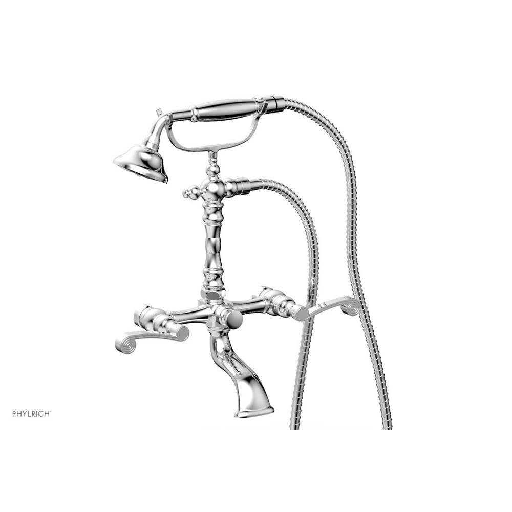Phylrich - 3 Ring Curved Handle   On Exposed Tub And   Shower Set - Satin Brass