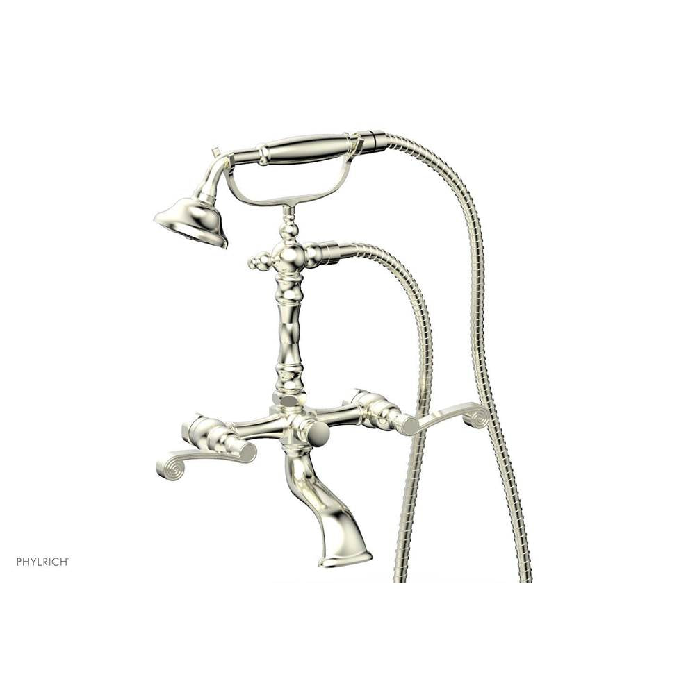Phylrich - 3 Ring Curved Handle   On Exposed Tub And   Shower Set - Polished Brass
