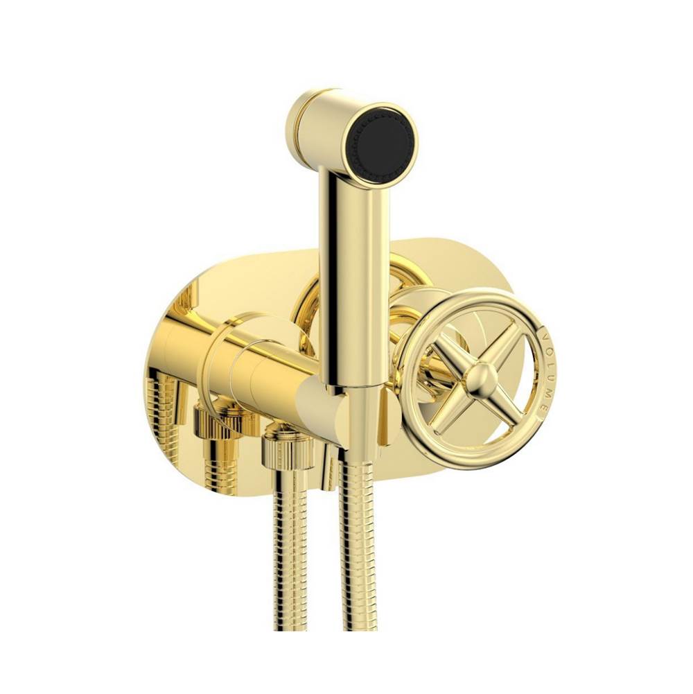Phylrich - Wall Mounted Bidet Set Works, Cross Handle - Polished Brass