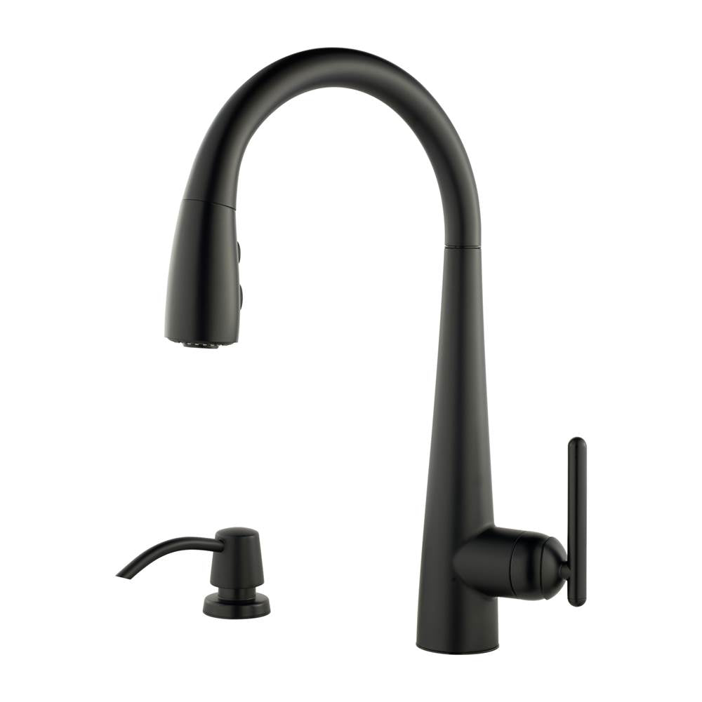 Pfister - Lita 1-Handle Pull-Down Kitchen Faucet with Soap Dispenser in Matte Black - Matte Black