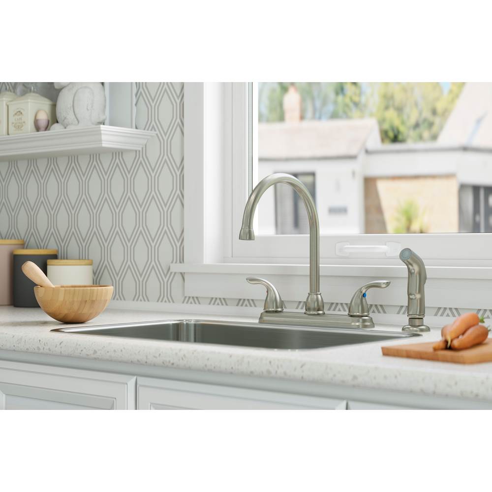 Pfirst Series 2-Handle Kitchen Faucet with Side Spray in Stainless Steel