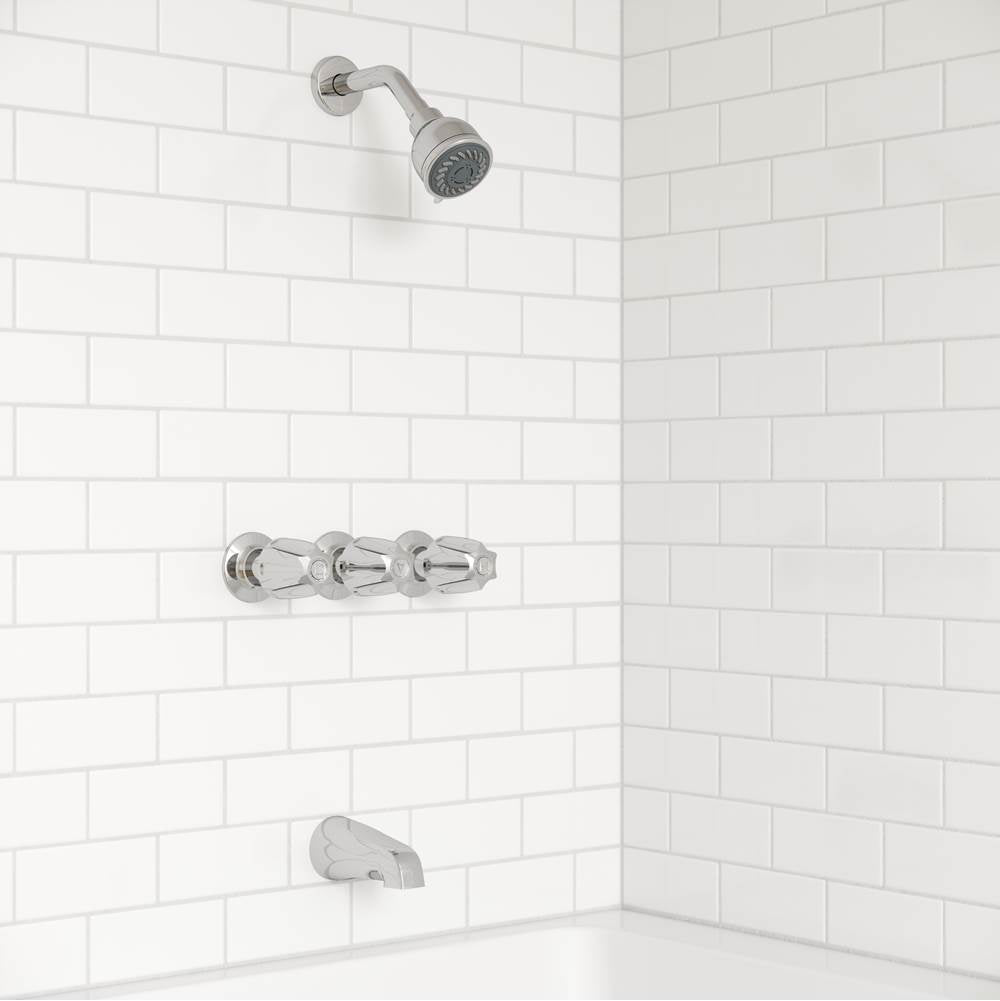 Pfister 3-Handle Tub & Shower Faucet with Metal Knob Handles in Polished Chrome