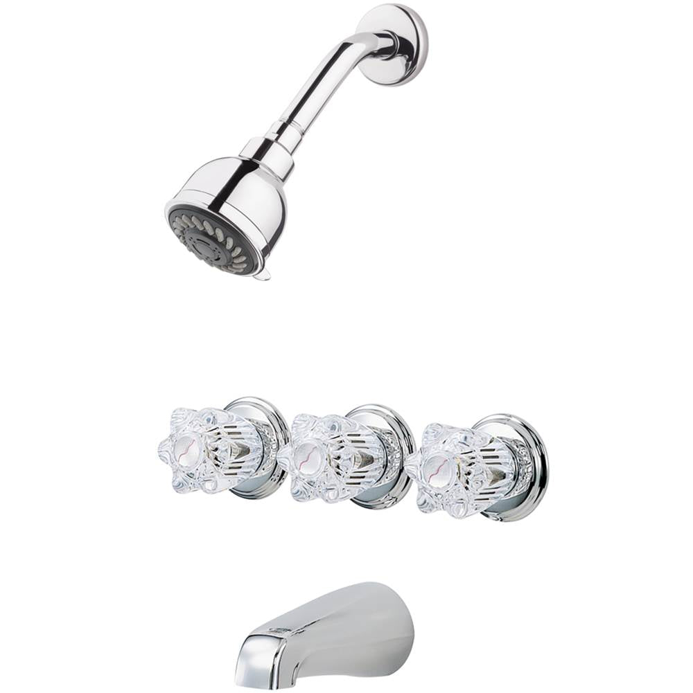 Pfister - Pfister 3-Handle Tub & Shower Faucet with Acrylic Knob Handles in Polished Chrome - Polished Chrome