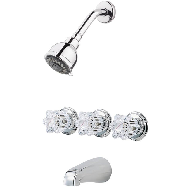 Pfister - Pfister 3-Handle Tub & Shower Faucet with Acrylic Knob Handles in Polished Chrome - Polished Chrome