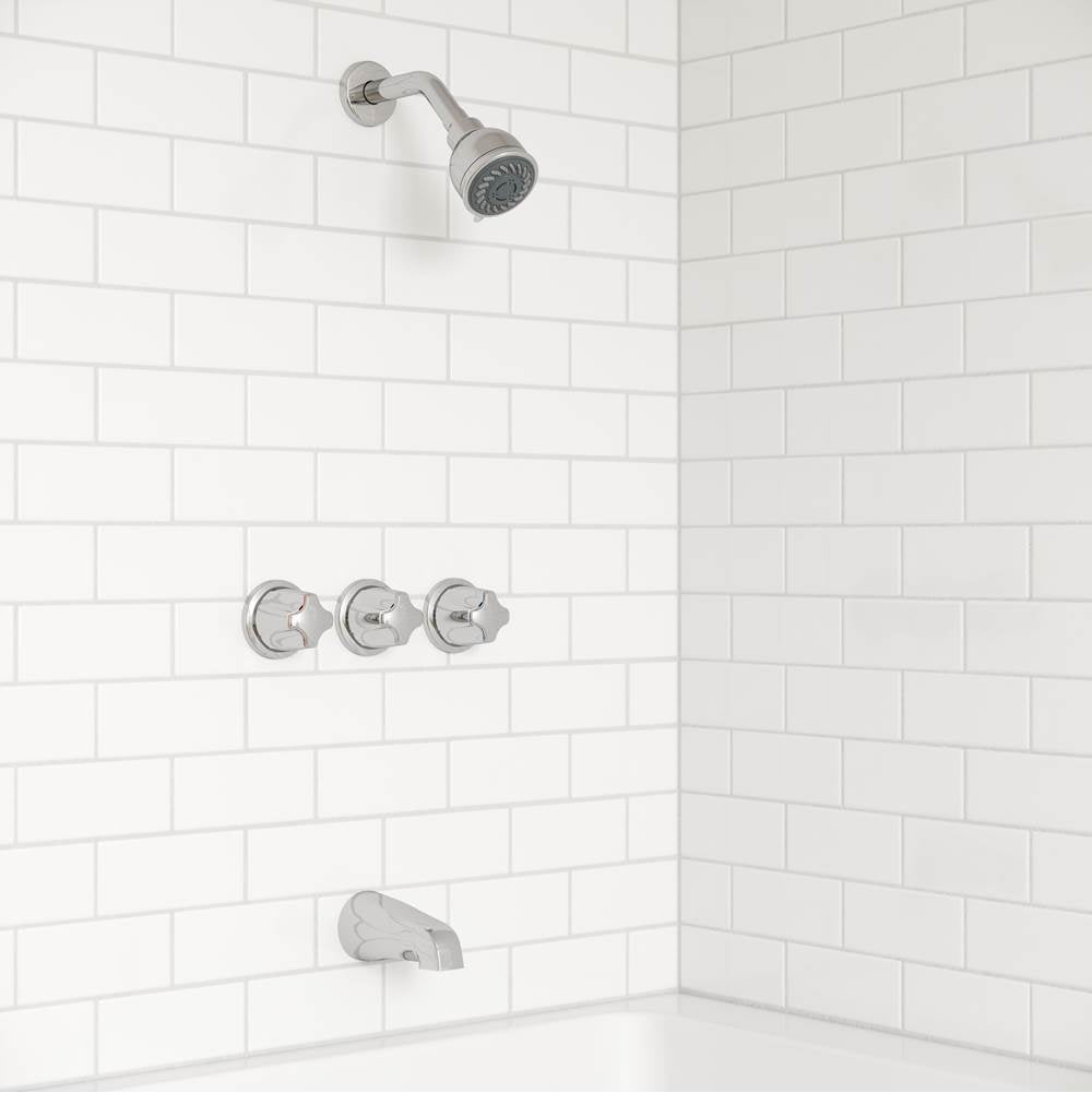 Pfister 3-Handle Tub & Shower Faucet with Metal Knob Handles in Polished Chrome