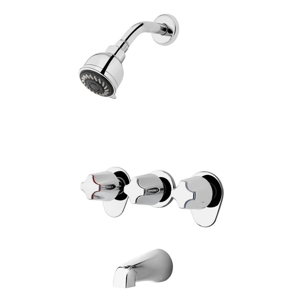 Pfister - 3-Handle Tub & Shower Faucet with Metal Knob Handles - Polished Chrome
