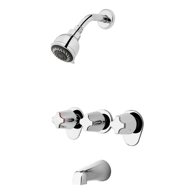 Pfister - 3-Handle Tub & Shower Faucet with Metal Knob Handles - Polished Chrome