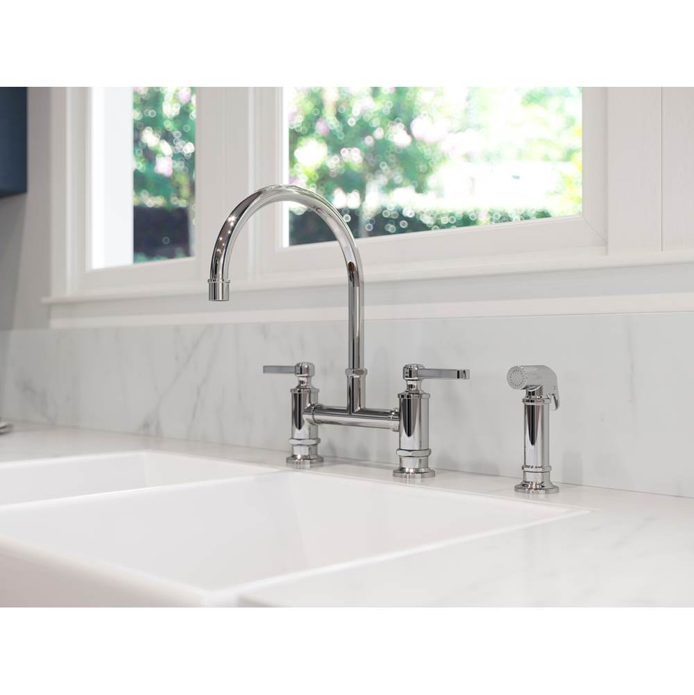 Port Haven 2-Handle Kitchen Faucet with Side Spray in Brushed Gold