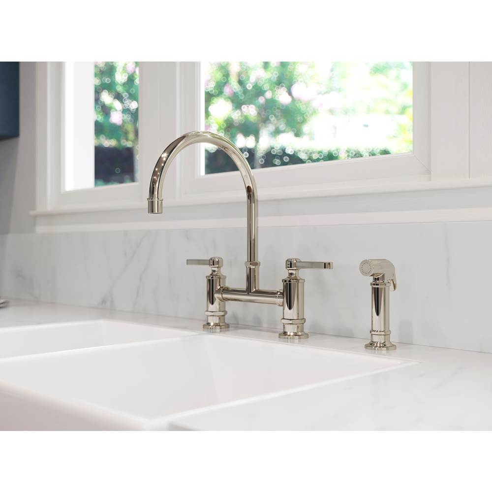 Port Haven 2-Handle Kitchen Faucet with Side Spray in Brushed Gold