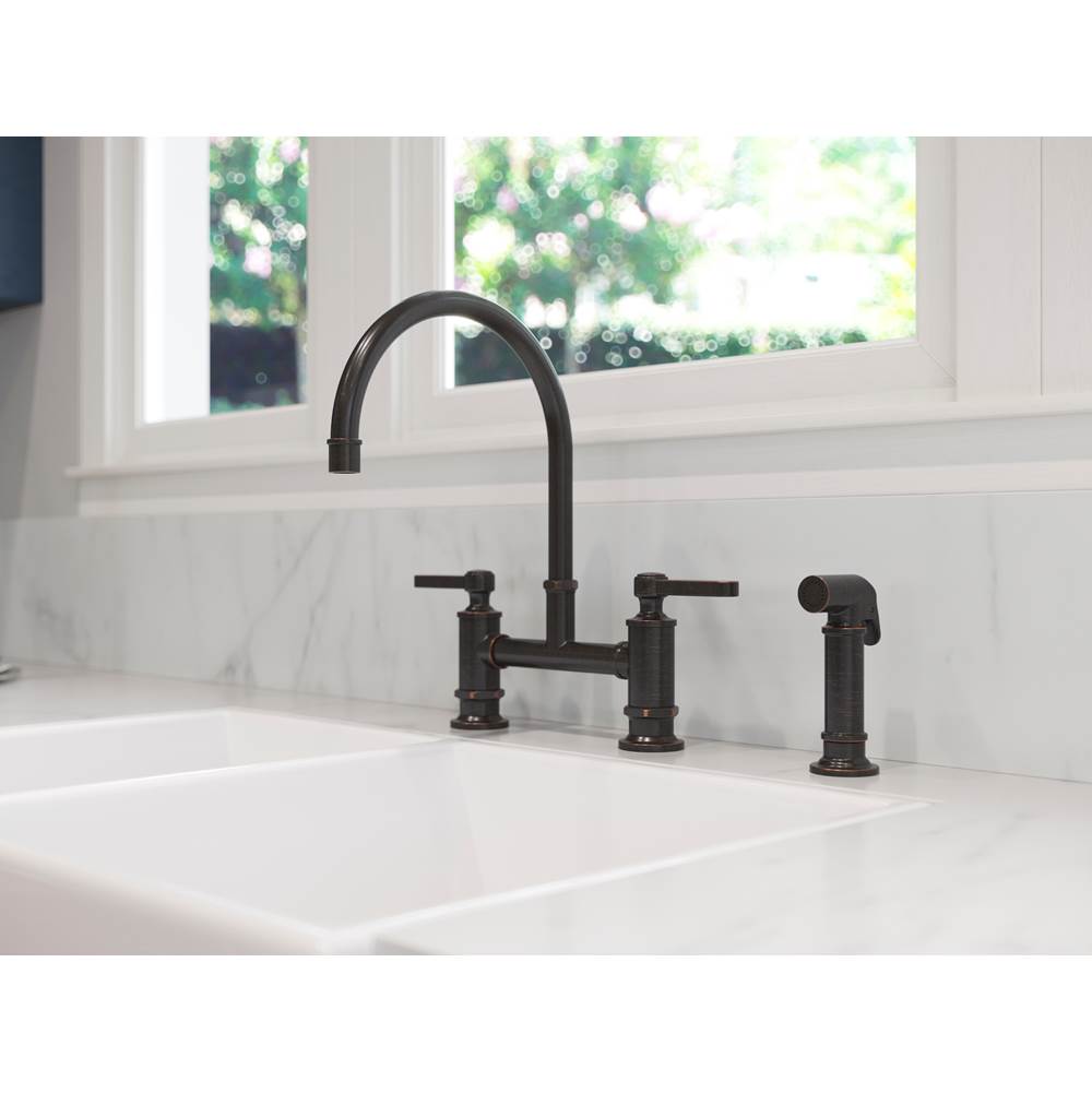 Port Haven 2-Handle Kitchen Faucet with Side Spray in Brushed Gold