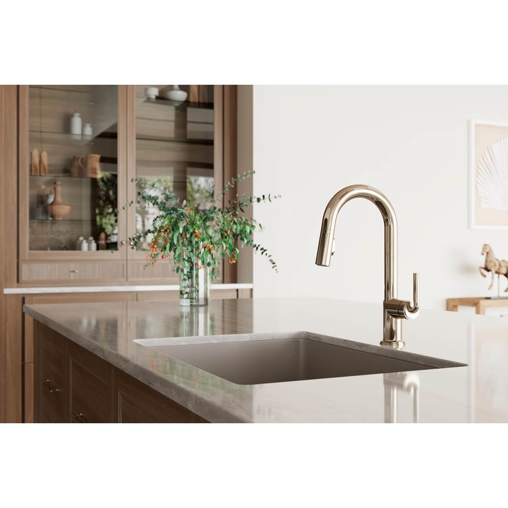 Tenet 1-Handle Pull-Down Bar/Prep Faucet in Brushed Gold