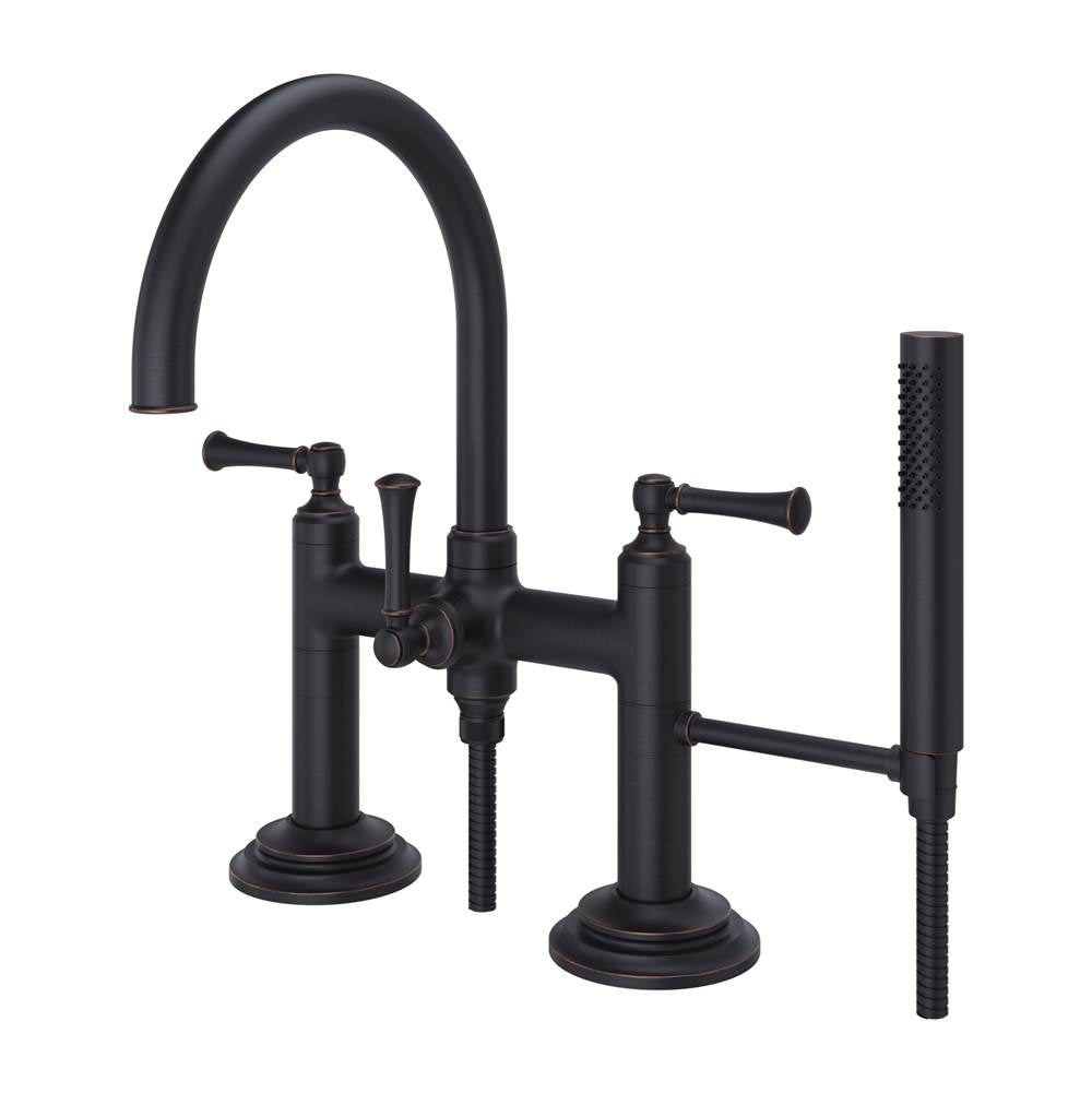 Pfister - Tisbury Deck Mount 2-Handle Tub Filler with Hand Shower in Tuscan Bronze - Tuscan Bronze