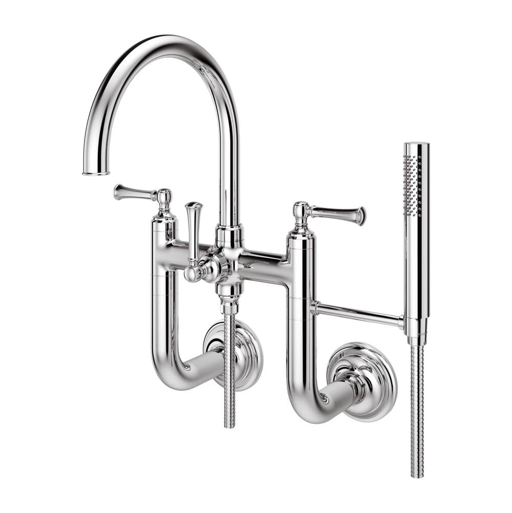 Pfister - Tisbury Wall Mount 2-Handle Tub Filler with Hand Shower in Polished Chrome - Polished Chrome
