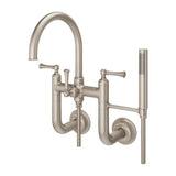 Pfister - Tisbury Wall Mount 2-Handle Tub Filler with Hand Shower in Brushed Nickel - Brushed Nickel