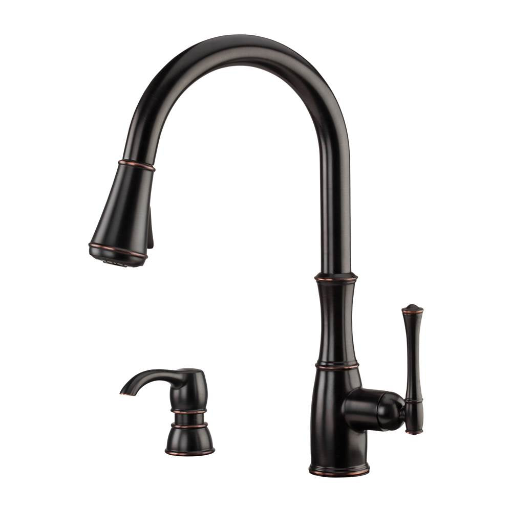 Pfister - Wheaton 1-Handle Pull-Down Kitchen Faucet with Soap Dispenser in Tuscan Bronze - Tuscan Bronze