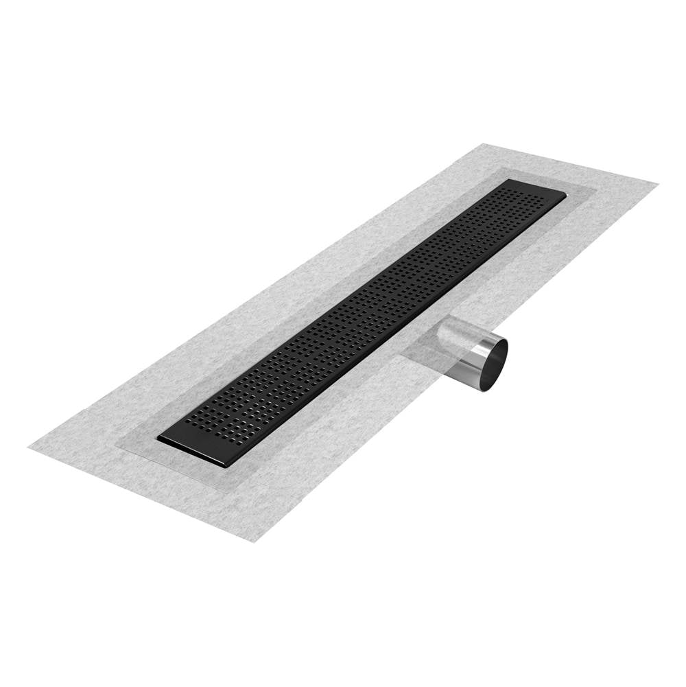 QM Drain - Delmar Series. 28'' Standard length Side Outlet linear drain.  Kai Line. Black - Black