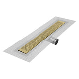 QM Drain - Delmar Series. 36'' Standard length Side Outlet linear drain.  Kai Line. Gold - Gold