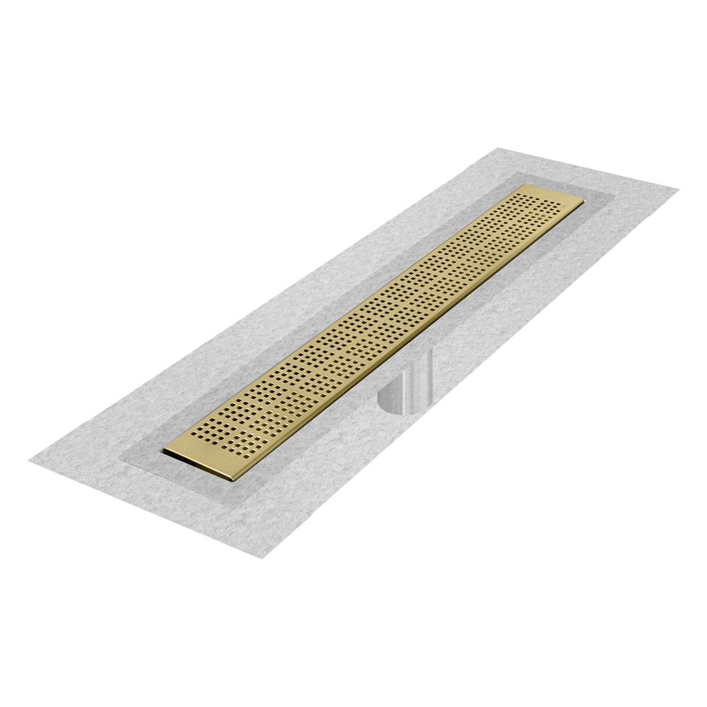 QM Drain - Delmar Series. 24'' Standard length Flange Edge linear drain.  Kai Line. Gold - Gold