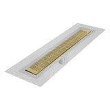 QM Drain - Delmar Series. 48'' Standard length Flange Edge linear drain.  Kai Line. Gold - Gold
