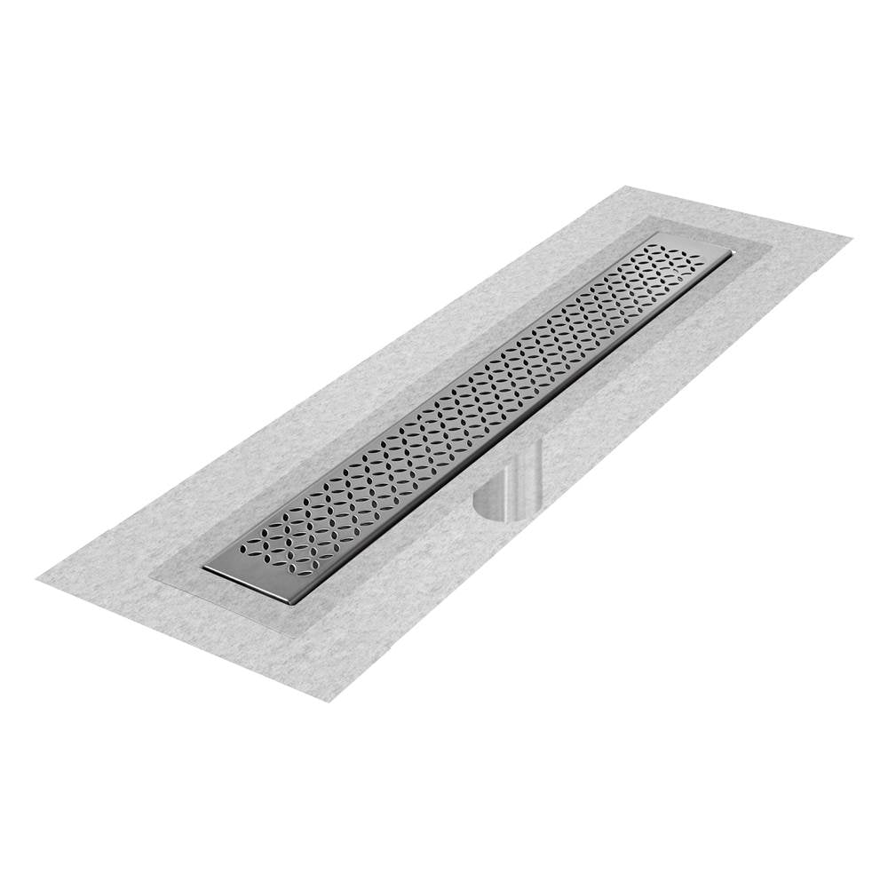 QM Drain - Delmar Series. 58'' Standard length Flange Edge linear drain.  Lotus Line. Satin - Satin