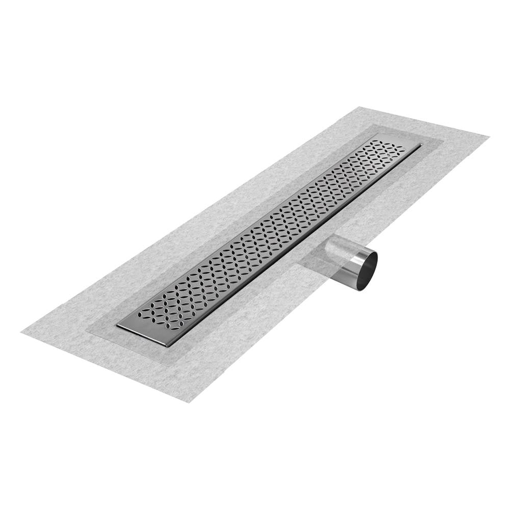 QM Drain - Delmar Series. 24'' Standard length Side Outlet linear drain.  Lotus Line. Satin - Satin