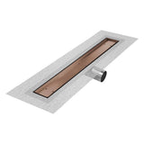 QM Drain - Delmar Series. 58'' Standard length Side Outlet linear drain. Mist (Tile-in) Line. Bronze - Bronze