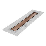 QM Drain - Delmar Series. 48'' Standard length Flange Edge linear drain. Mist (Tile-in) Line. Bronze - Bronze